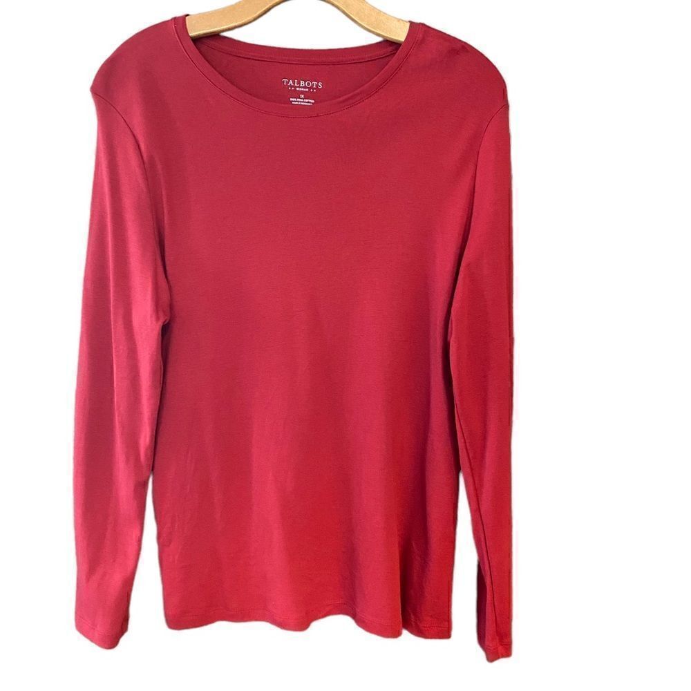 Talbots Woman Sz 1X Red Pima Cotton Long Sleeve Classic Crew Casual T-Shirt